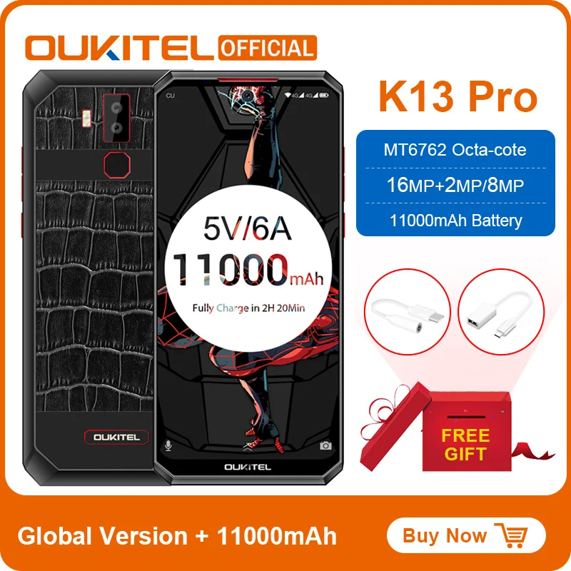 OUKITEL K13 Pro Android 9 0 MT6762 мобильный телефон 6 41 &quot19 5: экран 4G RAM 64G ROM 5 V/6A 11000mAh OTA отпечаток