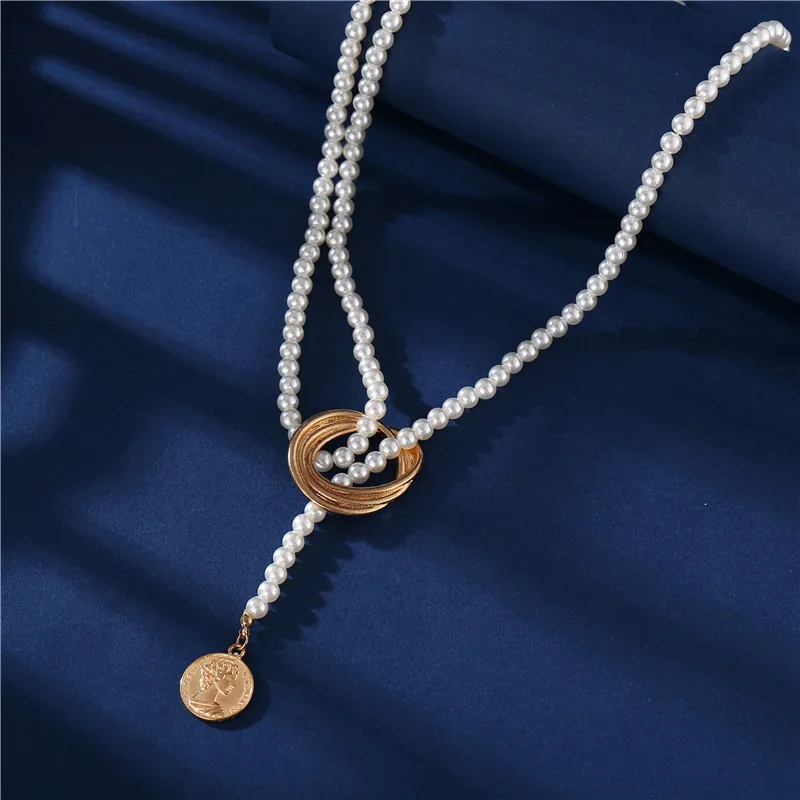 

Vintage Pearl Necklaces For Women Fashion Multi-layer Shell Knot Pearl Chain Necklace 2020 NEW Coin Cross Choker Jewelry