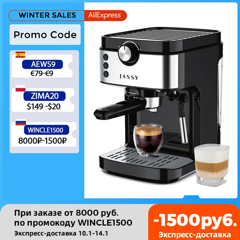 

JASSY Coffee Machine 19 Bar Italian Type Espresso Coffee Maker Machine with Milk Frother Wand For Espresso, Cappuccino Latte