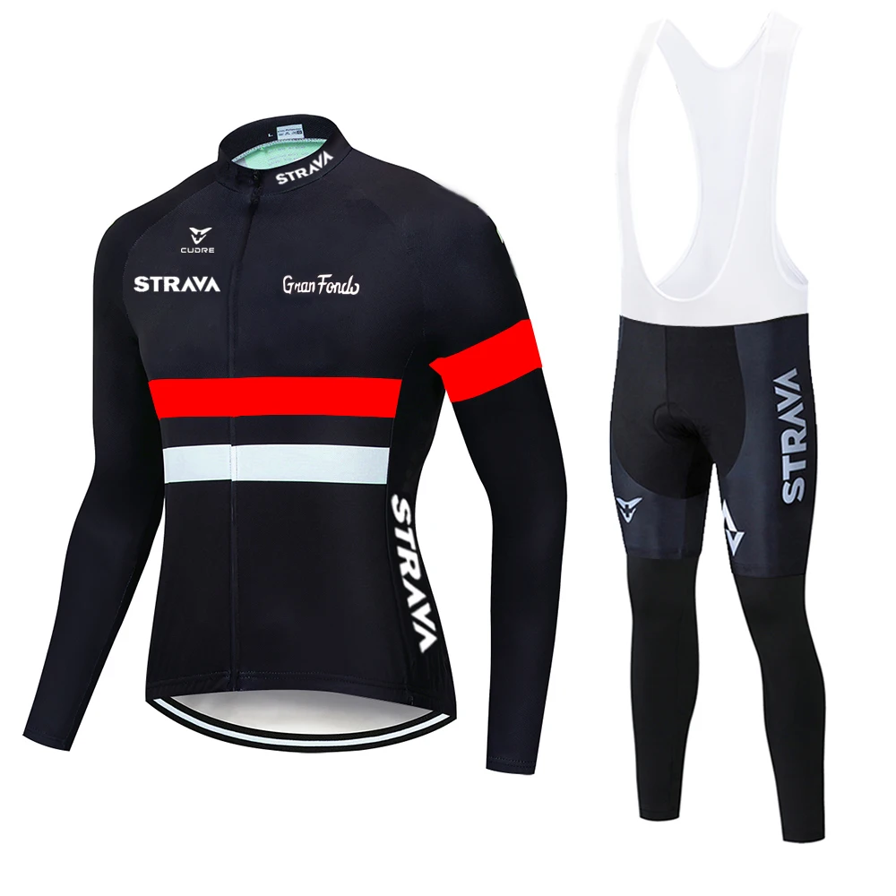 

2020 STRAVA Pro Team Long Sleeve Cycling Jersey Set Bib Pants Ropa Ciclismo Bicycle Clothing MTB Bike Jersey Uniform Men Clothes