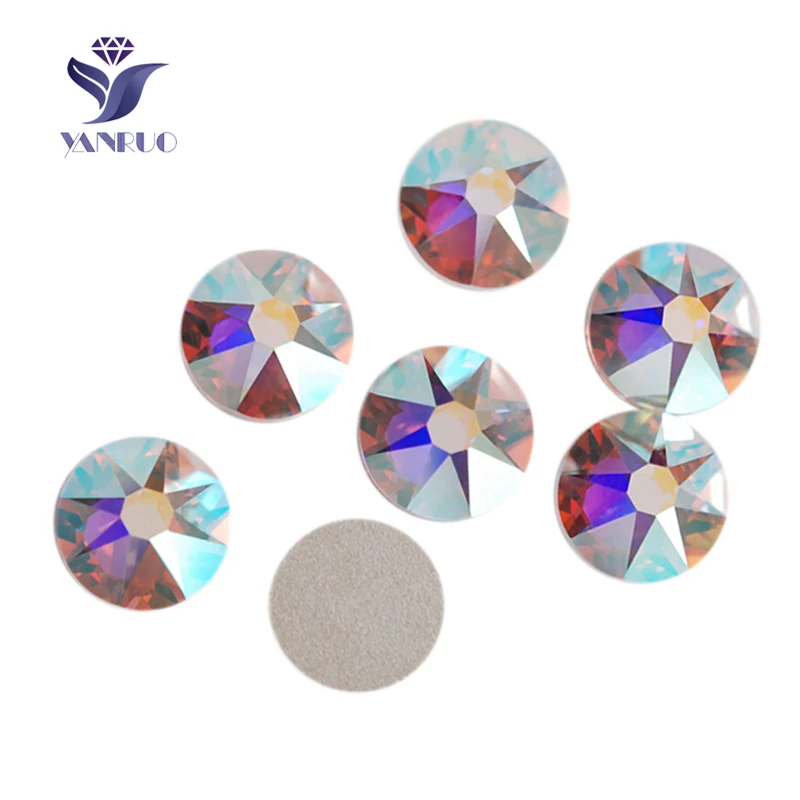 Yanruo 2088 NoHF 16 Cut Crystal AB SS16 SS20 SS30 Стразы, не горячая фиксация круглые плоские снизу стразы камни для украшения одежды