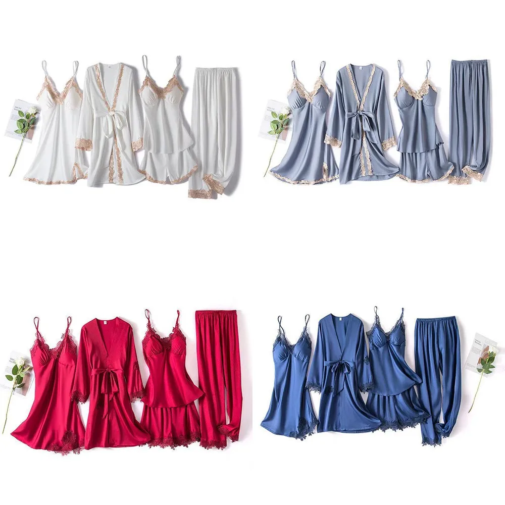 Пижама атласная Женская с V-образным вырезом 5 шт. | одежда