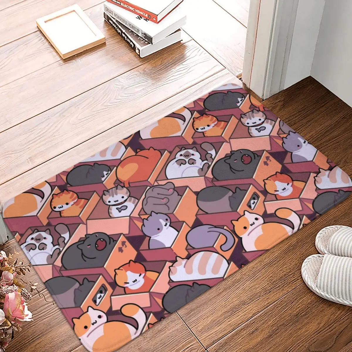 

Bath Mat Cats In Boxes Polyester Rug Carpet Doormat Anti-slip Water Oil Proof Entrance Living Room Home Bathroom Hallway