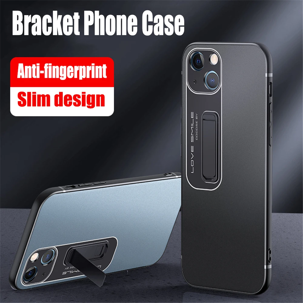 

Metal With Stand Anti-fingerprint Back Cover For iPhone 13 Pro Max 12 Mini 11 Case Luxury TPU Shockproof Phone Case Coque Fundas