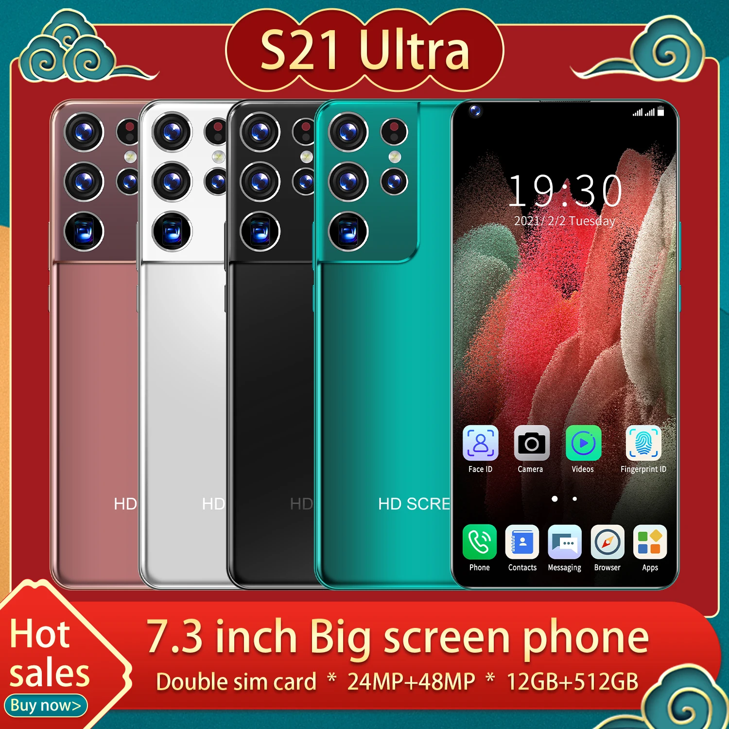 

Global Version S21 Ultra Smartphones 7.3Inch 6800mAh 12+512GB Mobile Phones 24MP +48MP HD Camera Android11 Dual SIM Cellphones