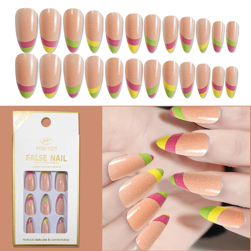 

24pcs/Box Long Coffin Nails Ballet False Nails Tip Artificial Fingernails Finished Nail Art Solid Color Glitter Shiny Fake Nails