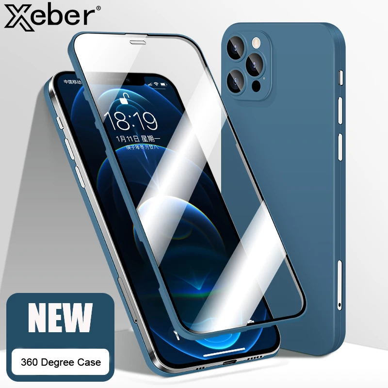 Переднее закаленное стекло + задняя крышка для iPhone 12 Pro Max Mini 11 XS XR X 360 чехол