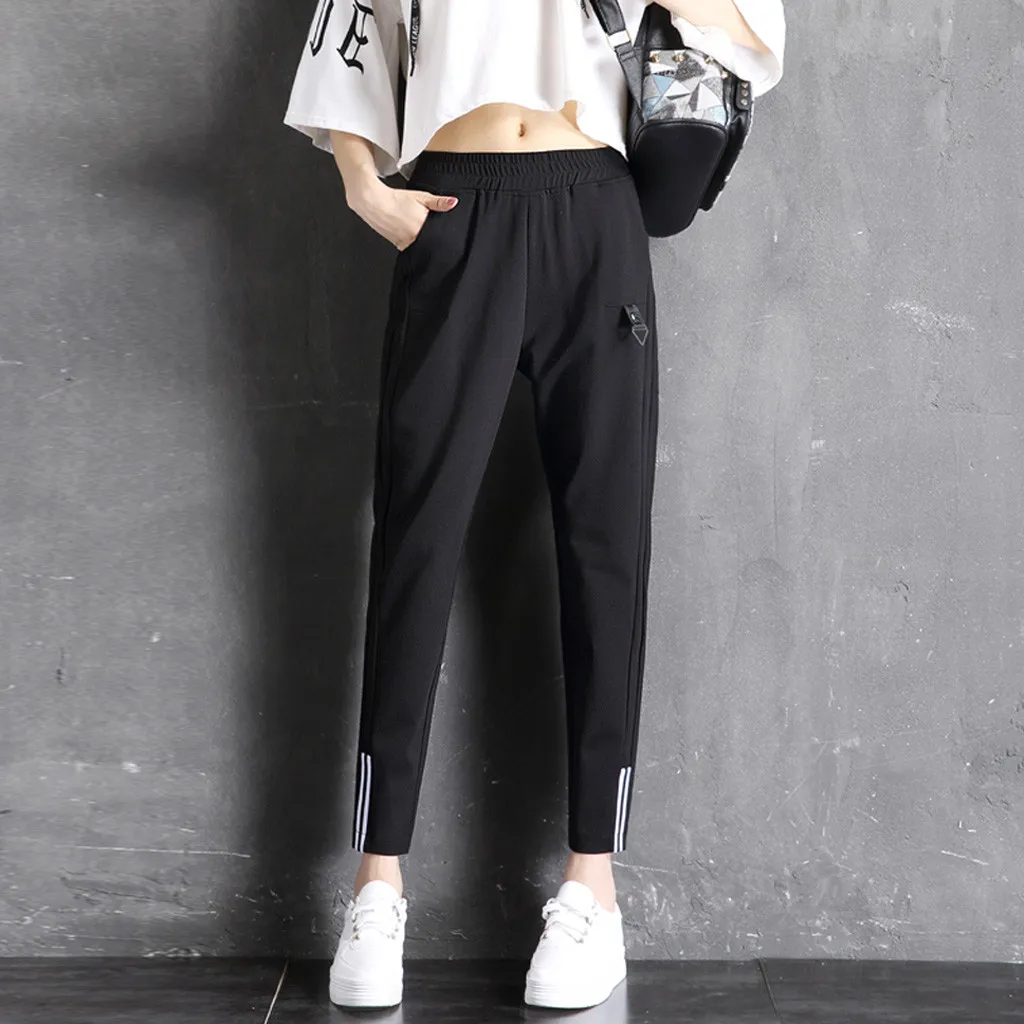 Женские повседневные брюки KANCOOLD спортивные обтягивающие в полоску со средней