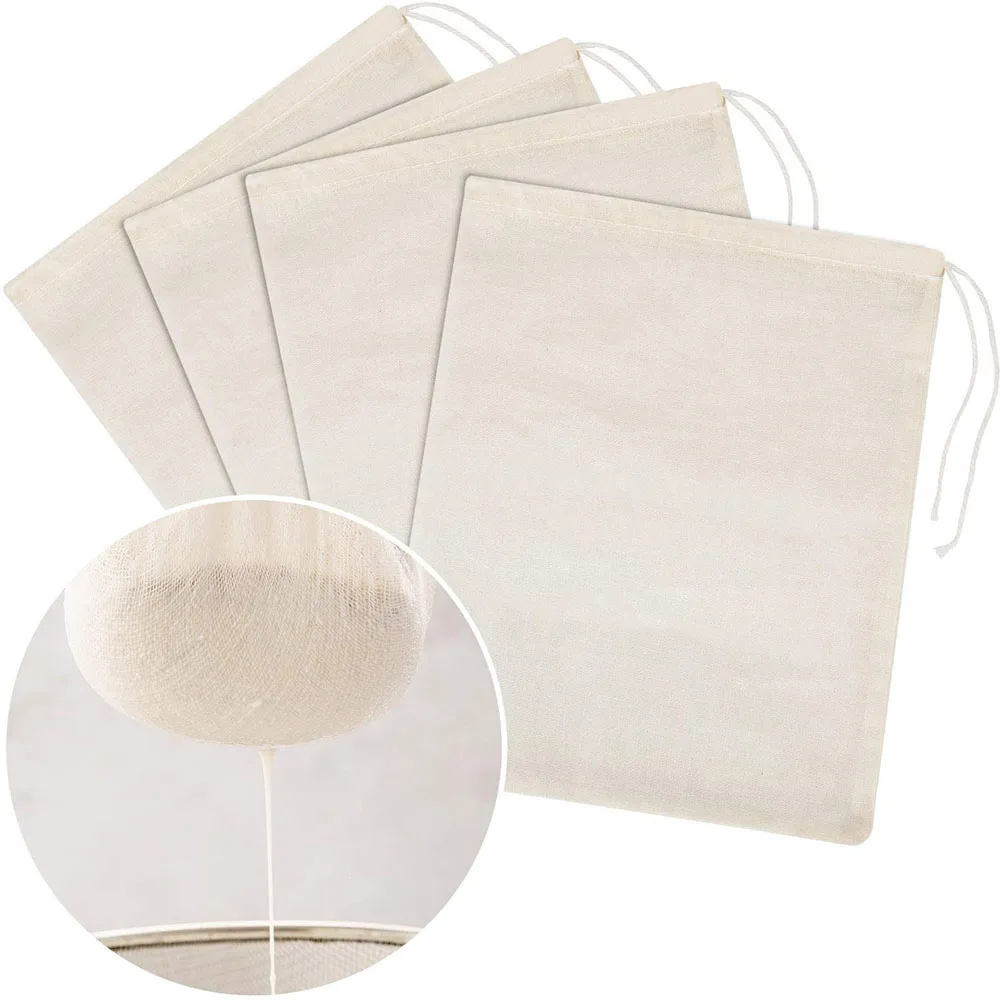 

4 Pieces Cheese Bags 12 x 14 Inches Nut Milk Colander Cotton Muslin Bags Mesh Food Bags for Yogurt Coffee Tea Juice Wine Large