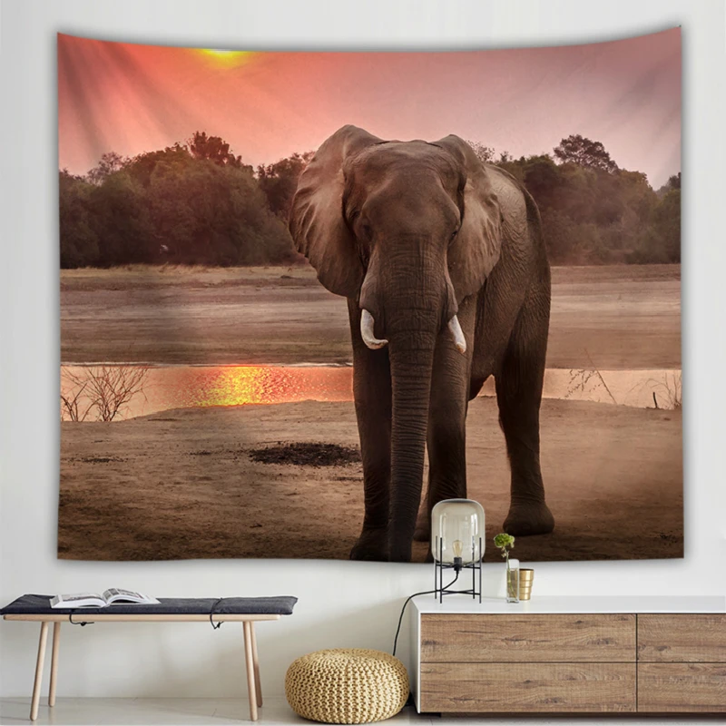 Животные 3D напечатанные настенные Висячие индийские гобелены слон Волк тигр