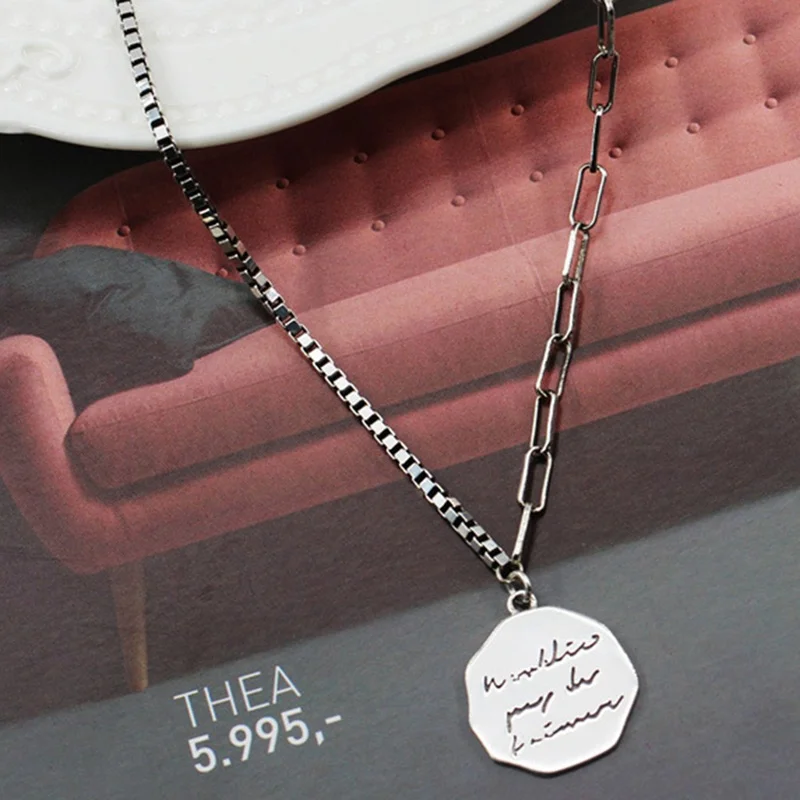 

Korean Style Letter Round Card Necklace Female Asymmetric Coin Sweater Chain Jewelry Long Necklace