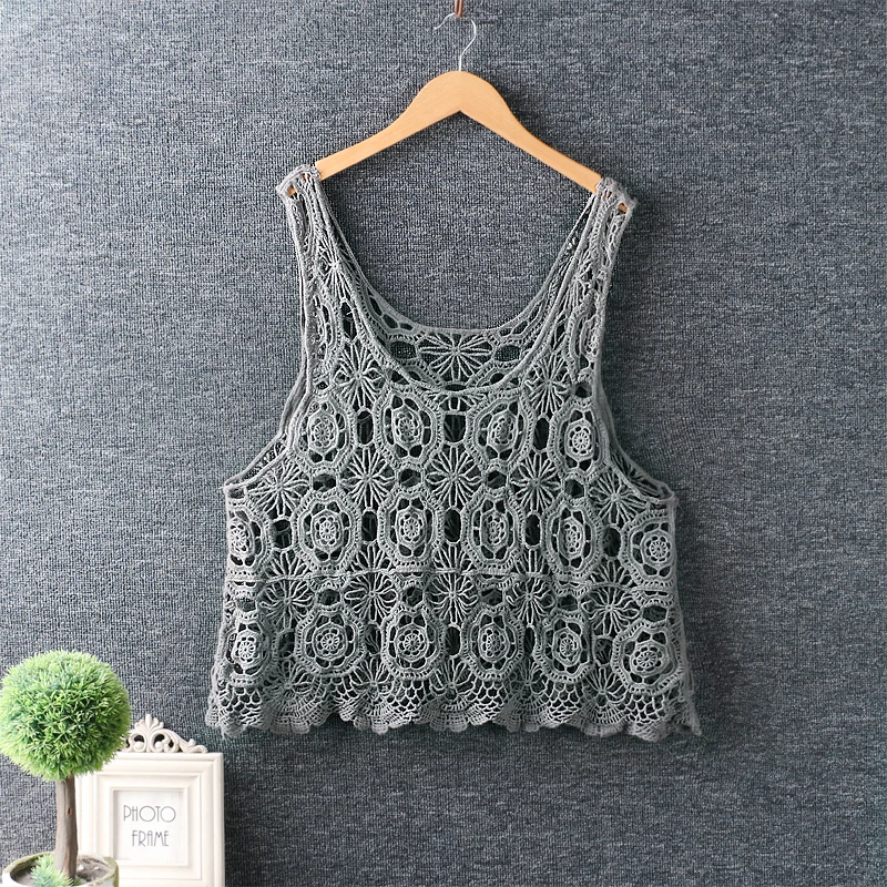 

New Summer Hook Flower Hollow Sleeveless Vest women tank top casual wear
