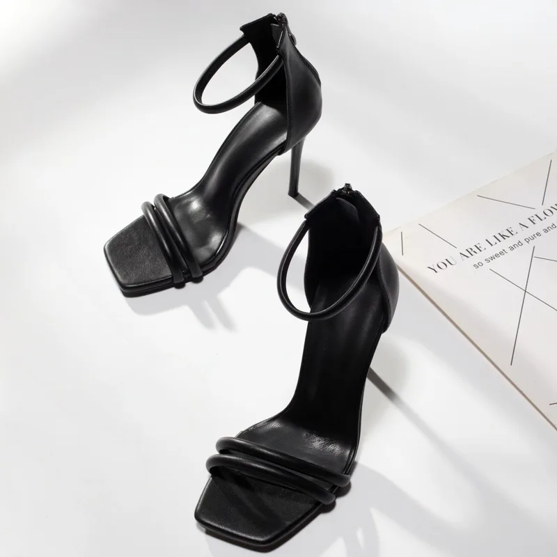 

Summer 2021 women's sexy bomb square toe High heeled shoes Toe clamping Stiletto high heels Plus Size 35-42