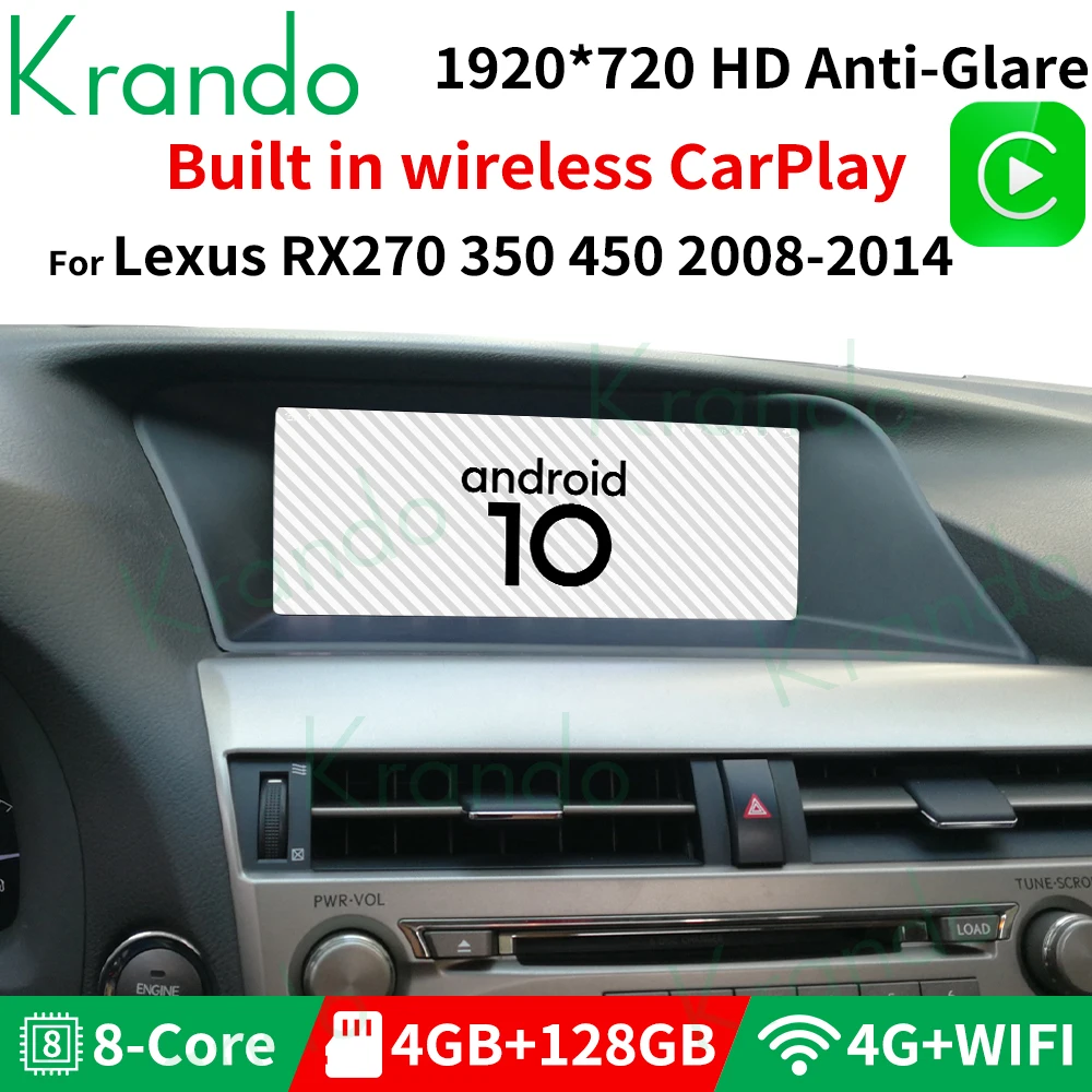 

Krando Android 10.0 64G 10.25'' Car Radio Player For Lexus RX270 RX350 RX450 2008-2014 Multimedia Audio Wifi Wireless Carplay