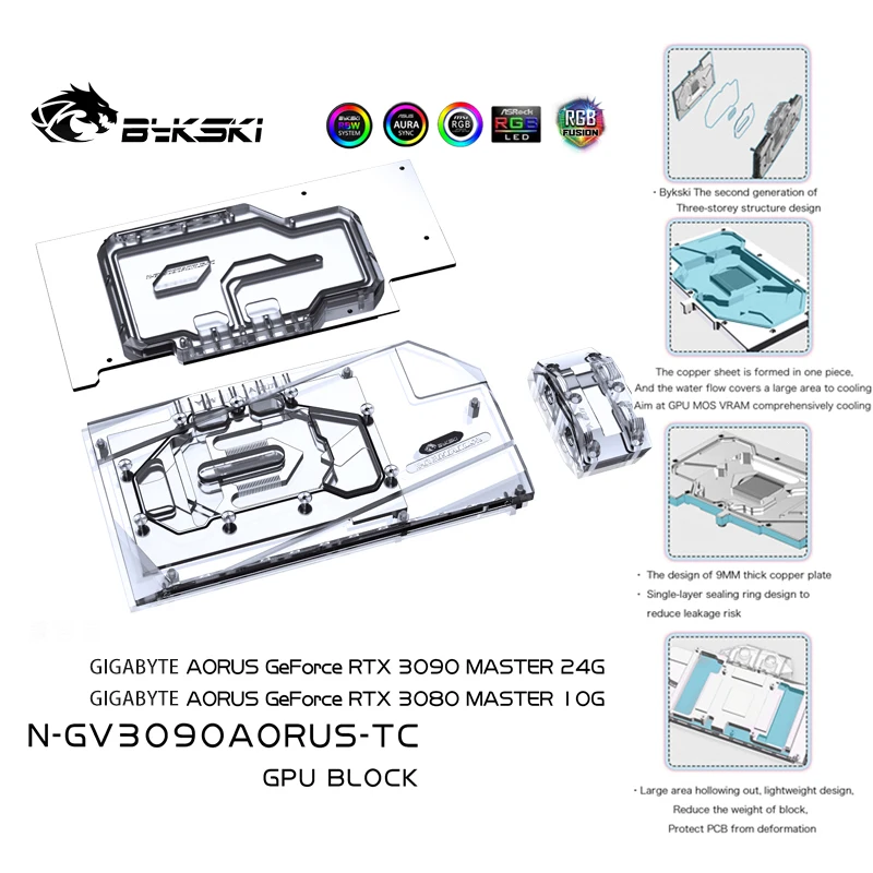 

Bykski Gpu Water Cooling Back Plate Block For Gigabyte AORUS Geforce RTX 3090/3080 MASTER 10G/24G ,N-GV3090AORUS-TC
