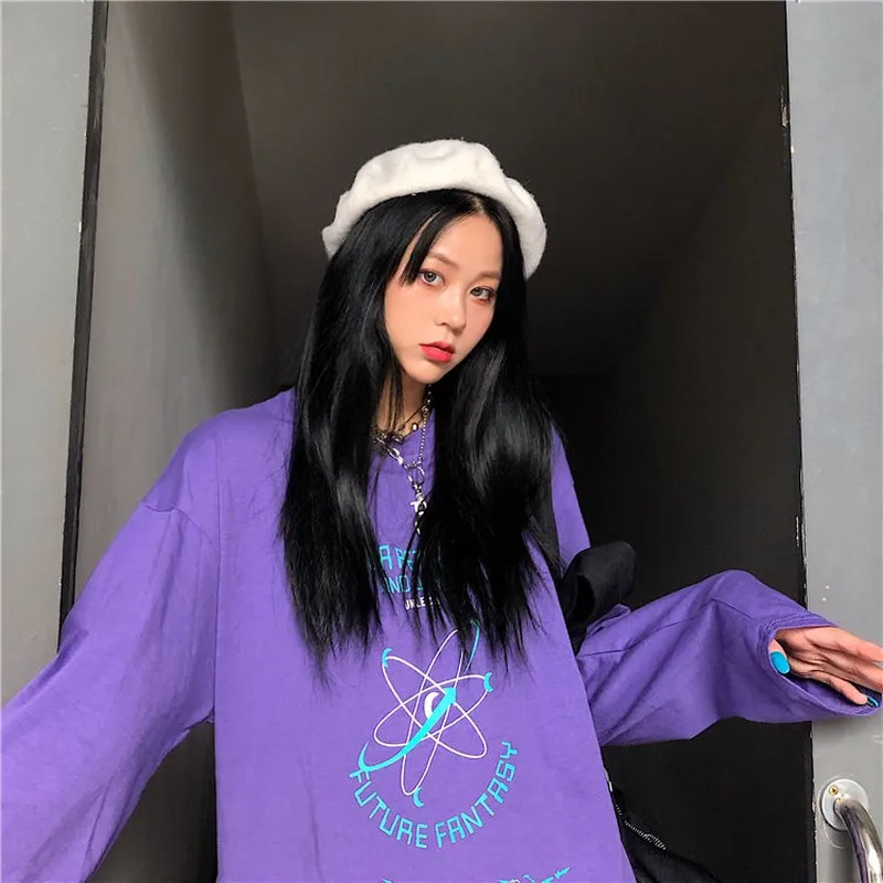 Фиолетовый Цвет рубашка с длинным рукавом в Корейском стиле для женщин Сезон