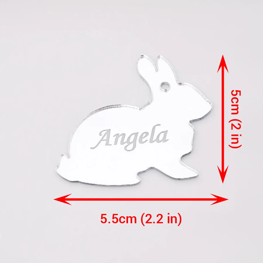 

20pcs/Lot Personalized Birthday Acrylic Mirror Rabbit Bridal Shower Gift Custom Banquet Dinner Hanging Tags Party Favors
