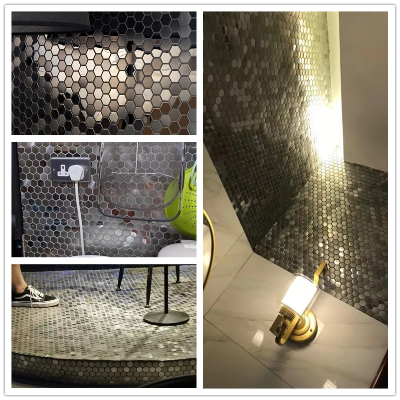 Современный черный матовый микс Глянцевая шестиугольная Мозаика из металла