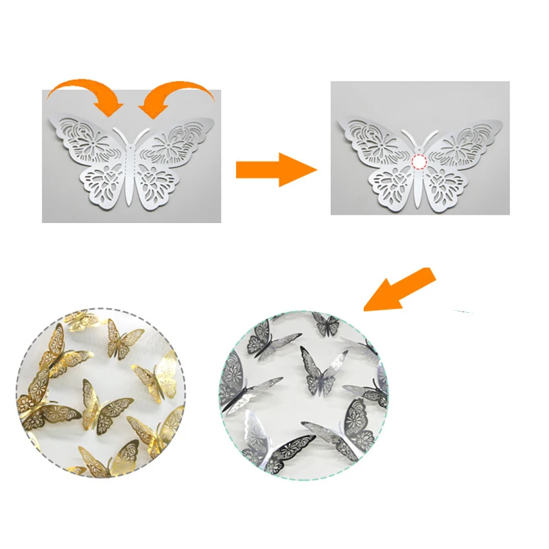 

12pcs 3D Butterfly Wall Stickers Home Art Decals Room Decorations Decor Golden Silver Color Hollow Out Butterfly Wall Sticker