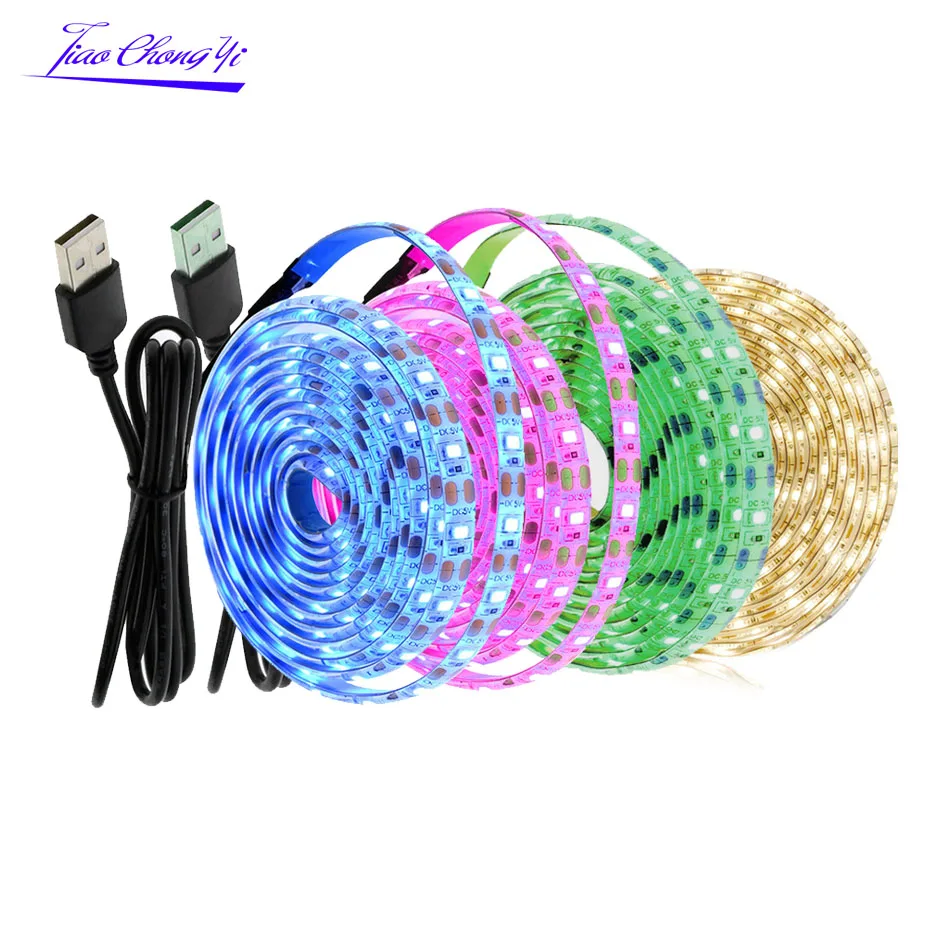 

Светодиодная лента 5 в USB, 1 м, 2 м, теплый белый/RGB/красный, зеленый, синий, 2835