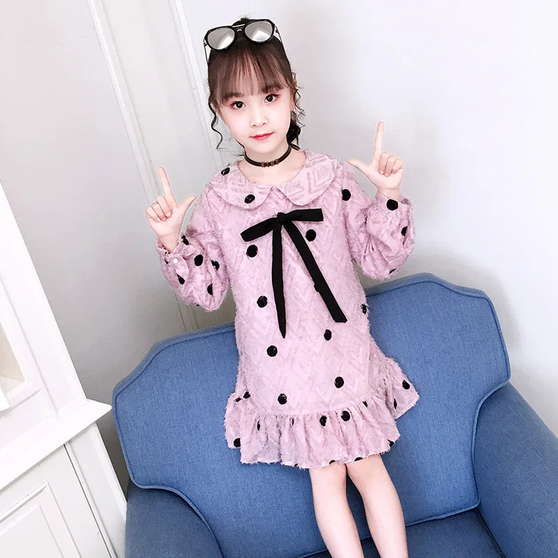 Детская одежда 2019 г. платье с длинными рукавами для девочек новое модное