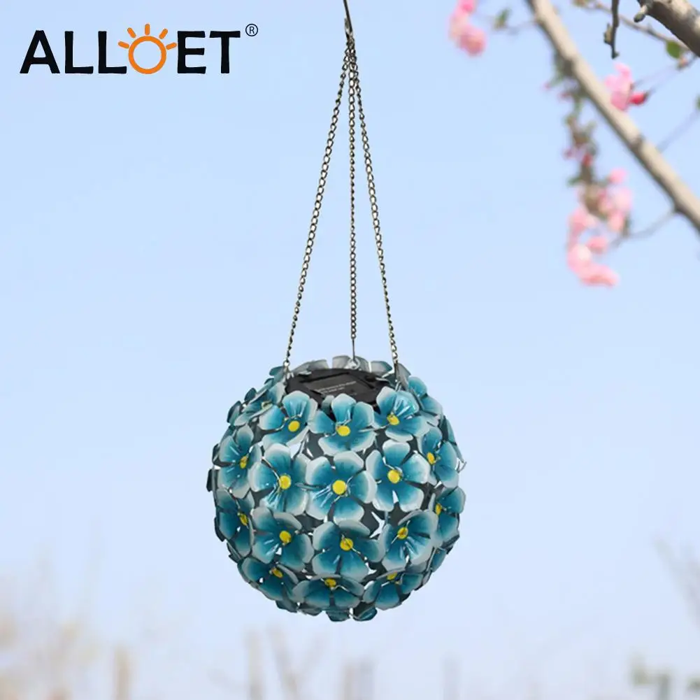 

Цветок из кованого железа фонарь на солнечной батарее гортензии подвесной светильник украшения сада солнечного света уличного фонаря для ...