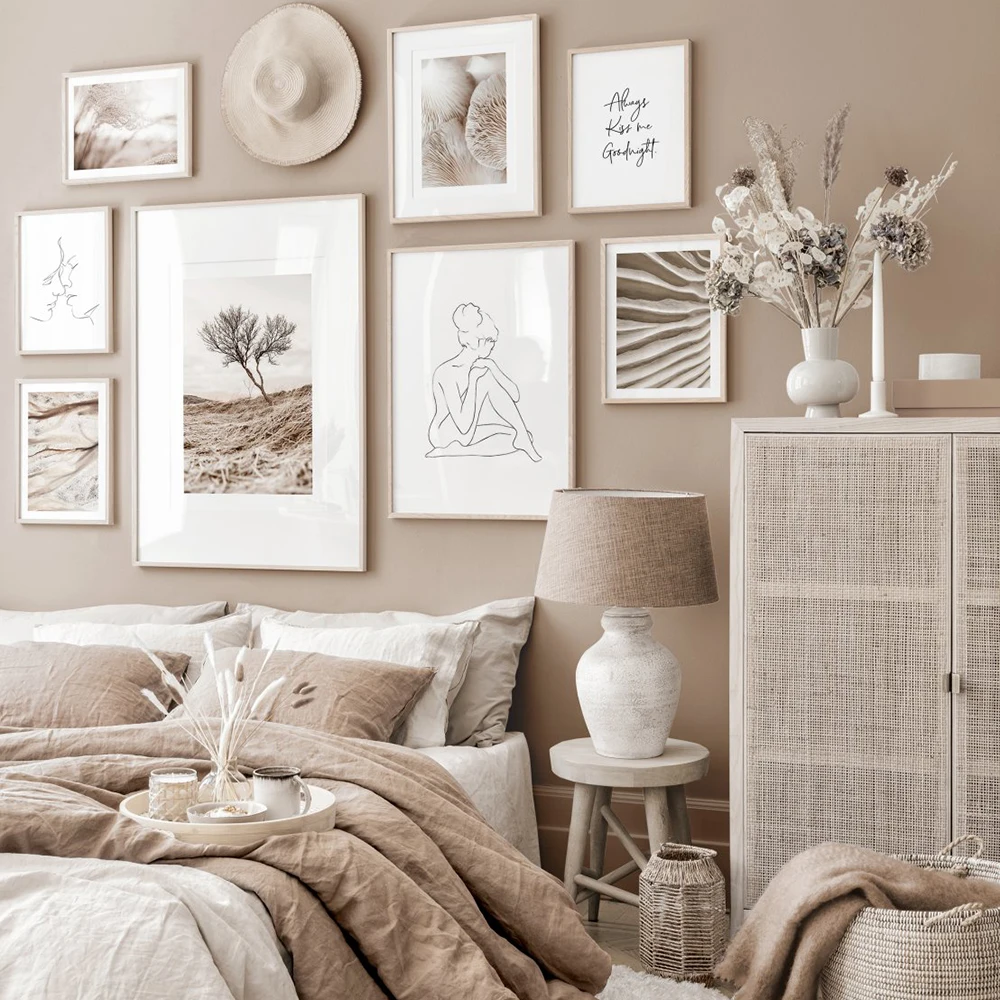 Современный Природа Бежевый постер Пейзаж Холст принты Always Kiss Me Goodnight настенная