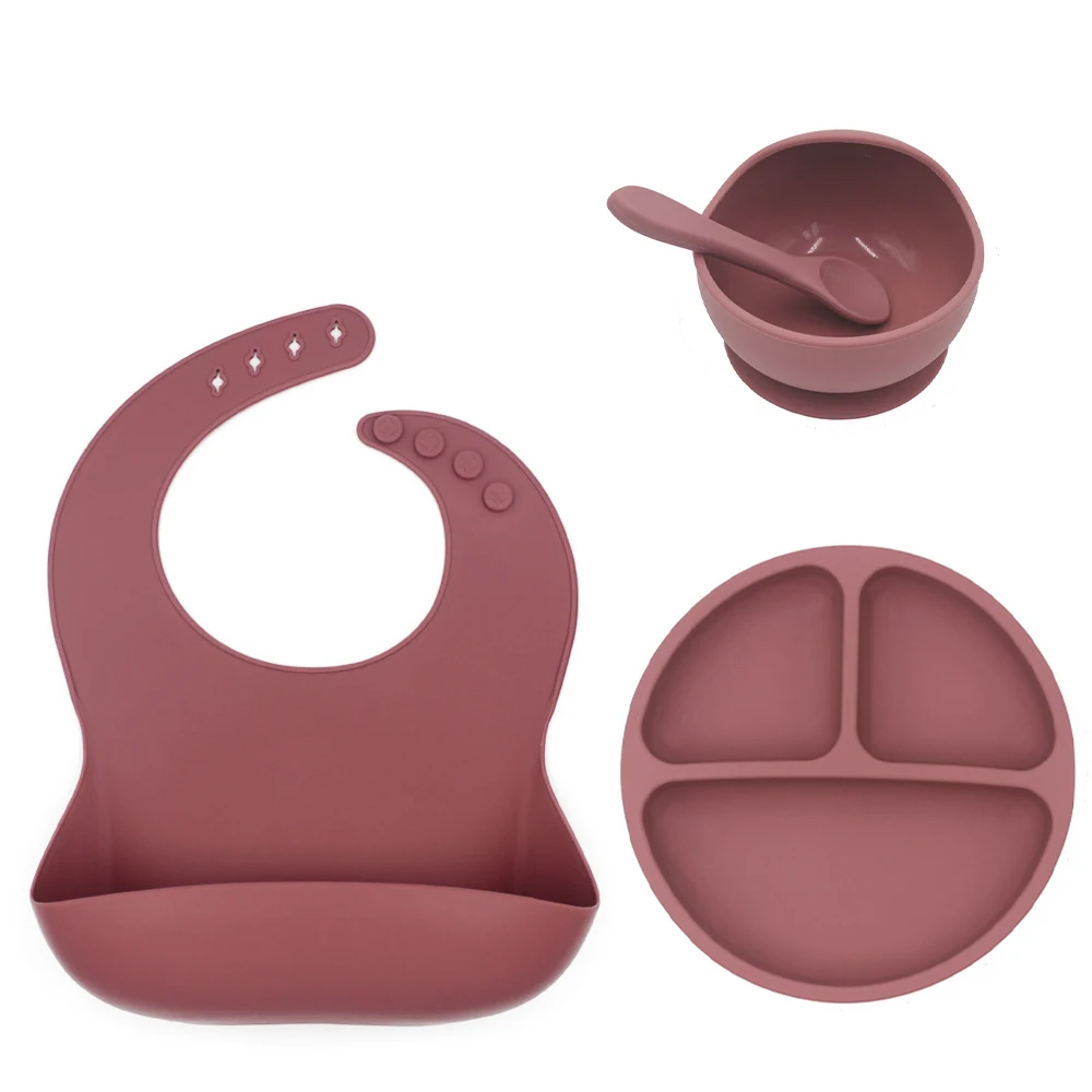 

1set Silicone Baby Feeding Set Waterproof Spoon Non-Slip Feedings Silicone Bowl Tableware Baby Products Baby Plate Bibs 4Pcs