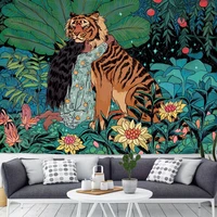 psychedelic mysterious forest big tapestry girl tiger moon style tapestry home wall bedroom decoration print wall hanging