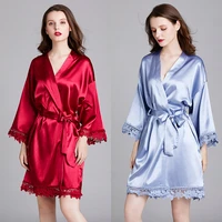 women satin kimono bathrobe gown bride lace bridesmaid wedding robe nightgown pajamas spa bridal robes dressing gown