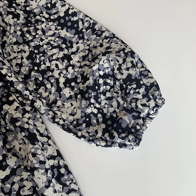 

Vintage Women Floral Short Dress Female Long Sleeve High Waist Autumn Dress Ladies Puff Sleeve Dress for Office Lady Vestidos