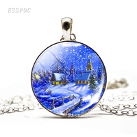 christmas necklace santa claus christmas tree pattern necklace fashion accessory glass cabochon pendant creative christmas gift