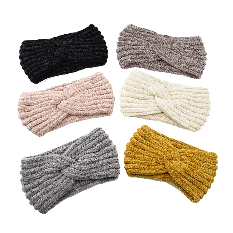 

2021 New Women Handmade Woven Headband Cross Knotted Knitted Corduroy Warm Ear Warmer Stretch Head Bands Simple Hair Accessories