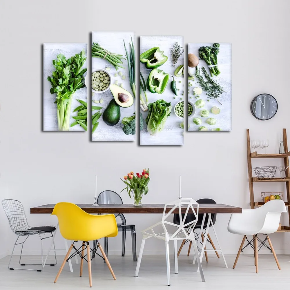 

Hd Prints Pictures Modular Canvas 4 Pieces Set Greens Vegetables Capsicum Lettuce Paintings Kitchen Decoration Wall Art Poster