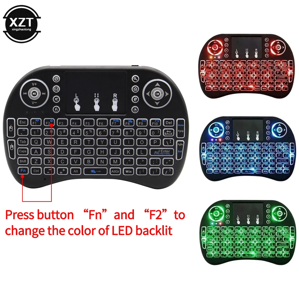 

3 color backlit i8 mini wireless keyboard 2.4ghz english air mouse with touchpad for portable tv android tv box use aaa battery