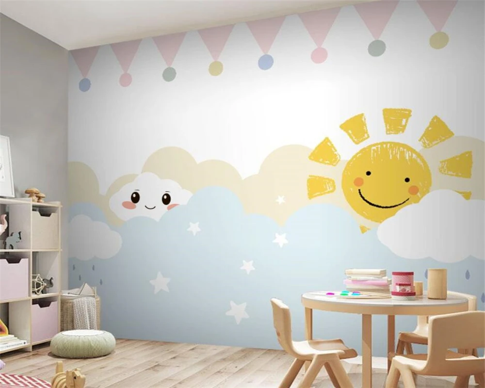 

beibehang Customized new children's room sun clouds boy girl bedroom classroom children's clothing store wallpaper papier peint