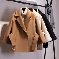 dropshipping2021 womens coat solid color belt tight waist cardigan winter jacket for work