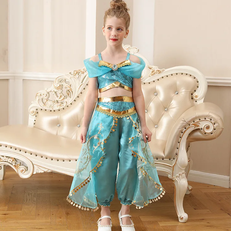 Рождество Детское платье Хэллоуин Косплэй костюм Принцесса Жасмин для девочек