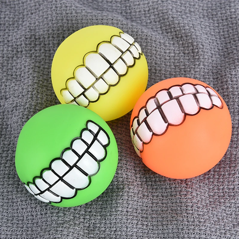 

Funny Pets Dog Puppy Cat Ball Teeth Toy PVC Chew Sound Dogs Play Fetching Squeak Toys Pet Supplies