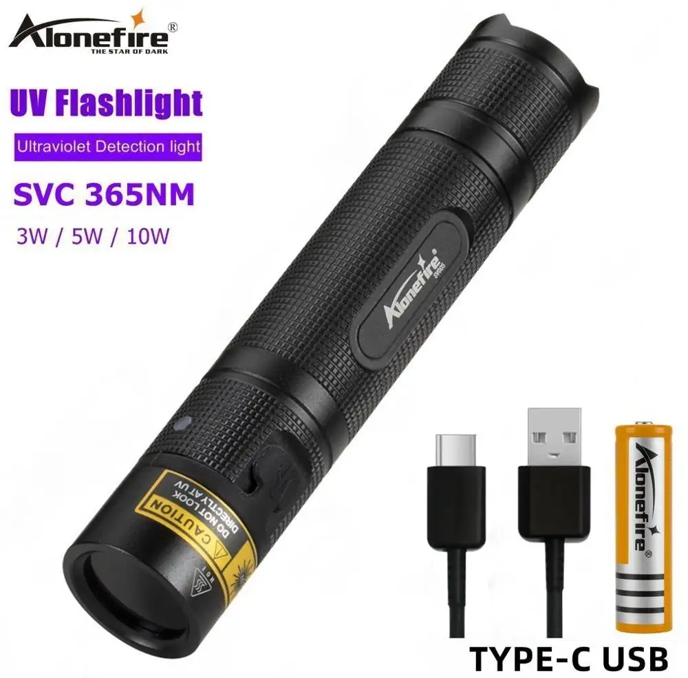 

AloneFire SV005 UV Flashlight 365nm Ultra Violets Ultraviolet Invisible USB Torch Black Light Pet Urine Stains Detector Scorpion