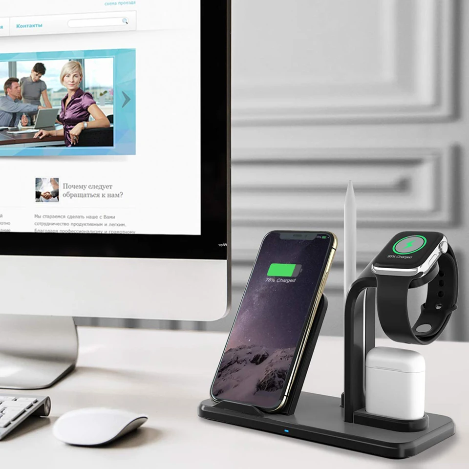Беспроводное зарядное устройство Qi для iPhone AirPods Apple Watch зарядная док станция Series
