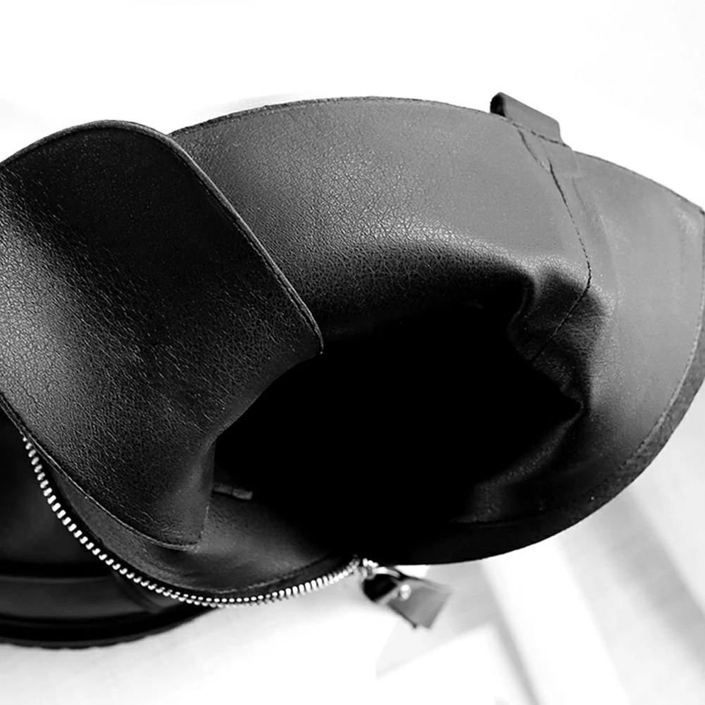 

High Quality Over-the-knee Boots Real Leather Street Cross-tied Round Toe Square Heels Genuine Leather Autumn Winter Female