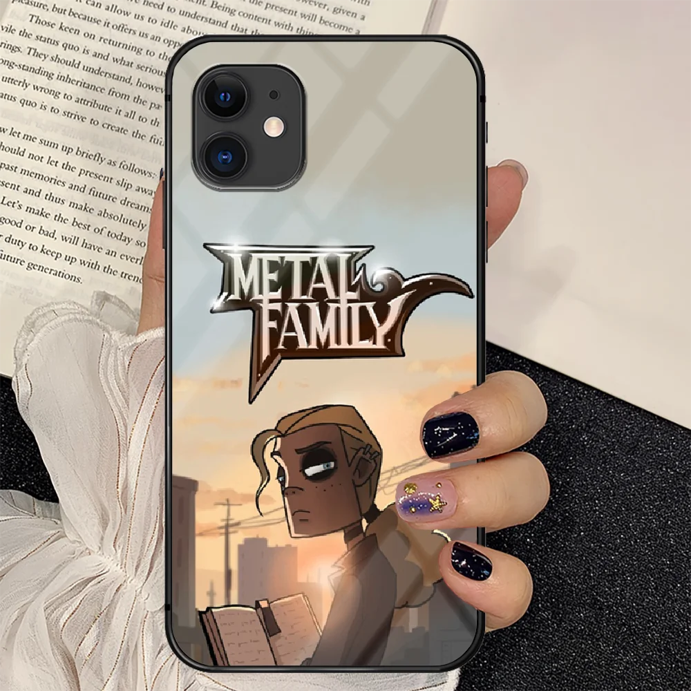 

Metal Family Cartoon Phone Tempered Glass Case Cover For IPhone 6 6S 7 8 11 12 X Xr Xs Se 2020 Pro Max Plus Mini Waterproof