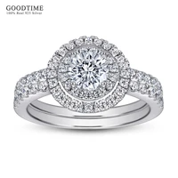 luxury ring set for women lady pure 100 925 sterling silver round zircon wedding rhinestone engagement ring jewelry accessories