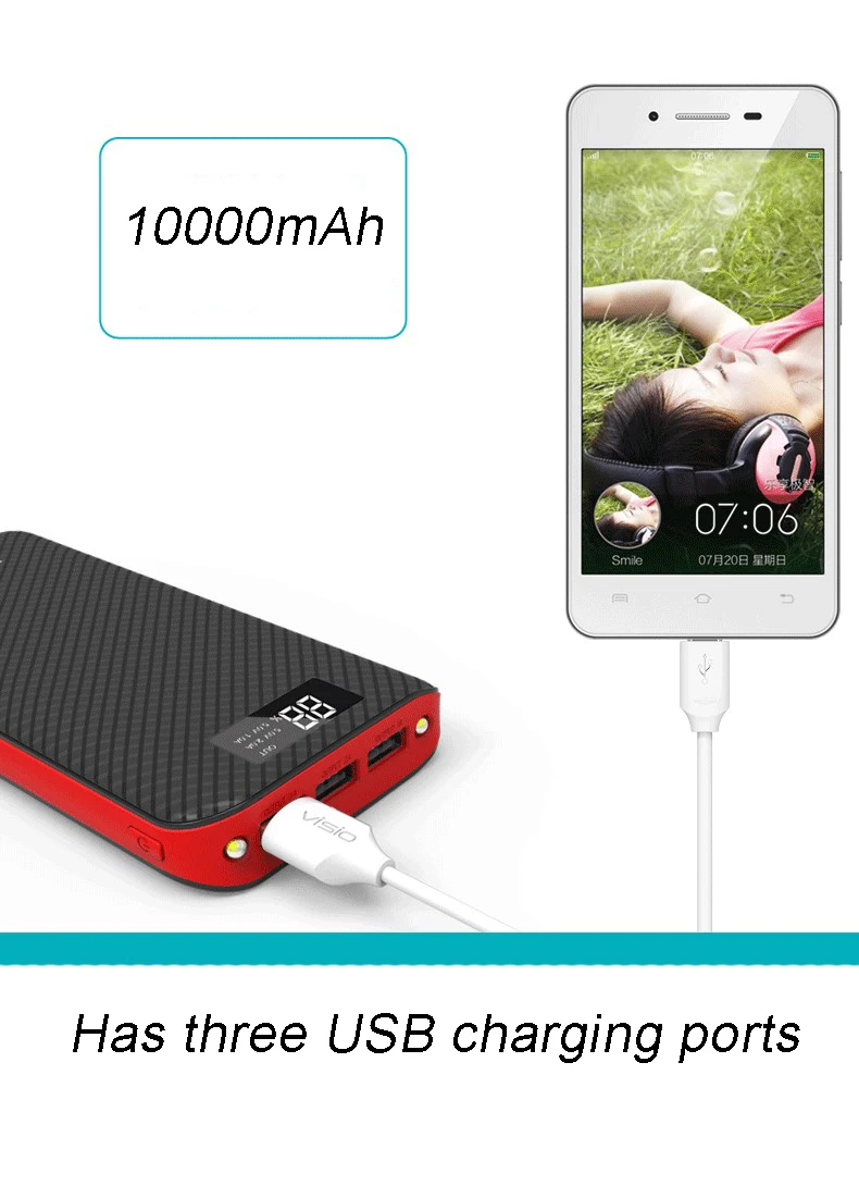 Портативное зарядное устройство 10000mAh батарея банка сотового телефона резервная батарея 5 V/2.1A литий-полимерная батарея три usb-порта для зарядки