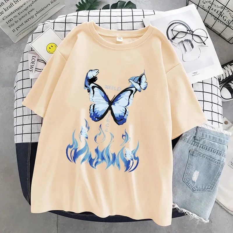 

women's t-shirt Butterfly print t-shirt O-neck T-shirt women summer loose short-sleeved top Harajuku vintage clothes size tee