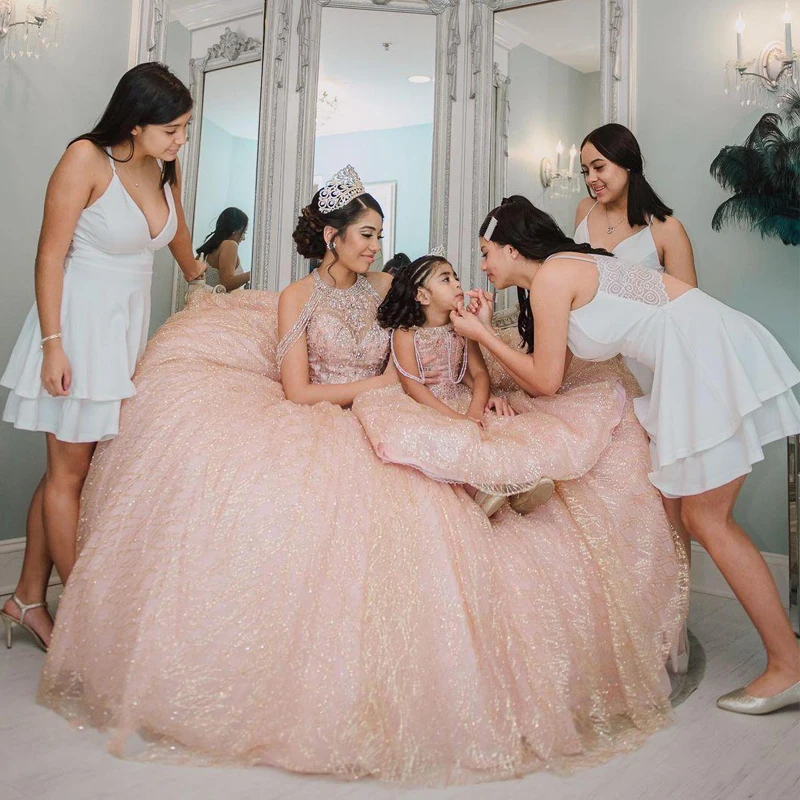 

Glitter Sequins Quinceanera Dresses 2022 Beading Vestidos De Occasion Puffy Skirt Sweet 15 Gowns Custom Made Junior Pageant Wear