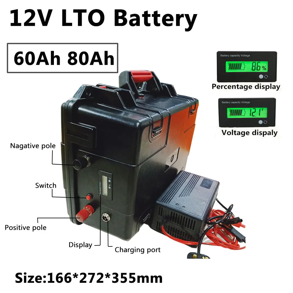 

Marine 12V 60Ah 80Ah Lithium titanate battery 2.4v LTO cells for Electric propeller sea fishing +10A charger
