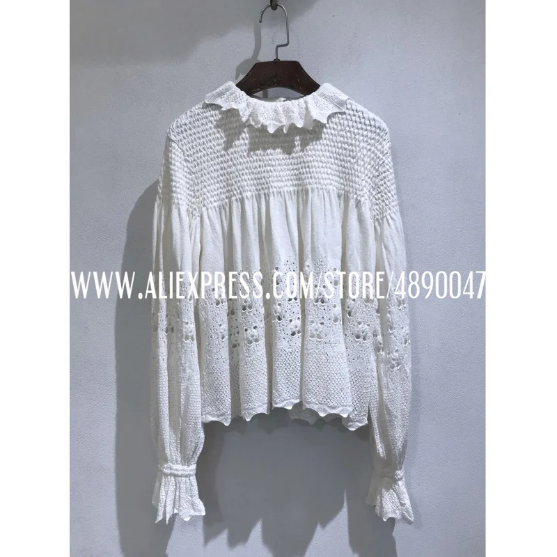 

Women's new Hollow White crochet knit top 2020 Fall Fashion Ruffle Top Long Sleeve Elegant Casual High Quality Sweater