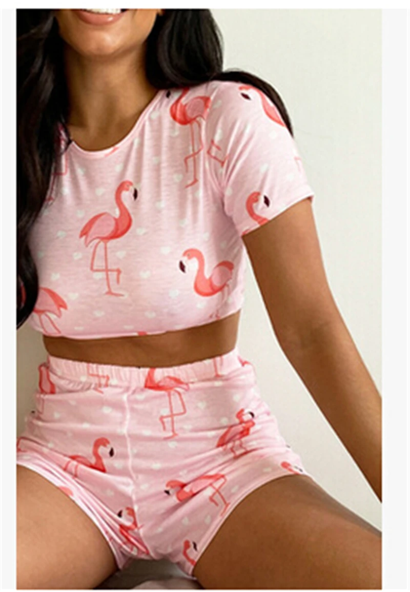 

Women Two-piece Suit Pajamas T-shirt + Shorts Gym Casual Wear Sleepwear Tie Dye Dot Crop Top Summer Tracksuit Home Clothes